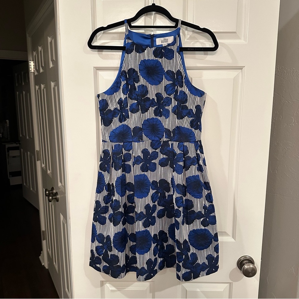 Badgley Mischka blue floral dress